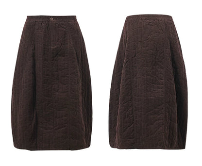Cream Quilted A-Line Midi Skirt