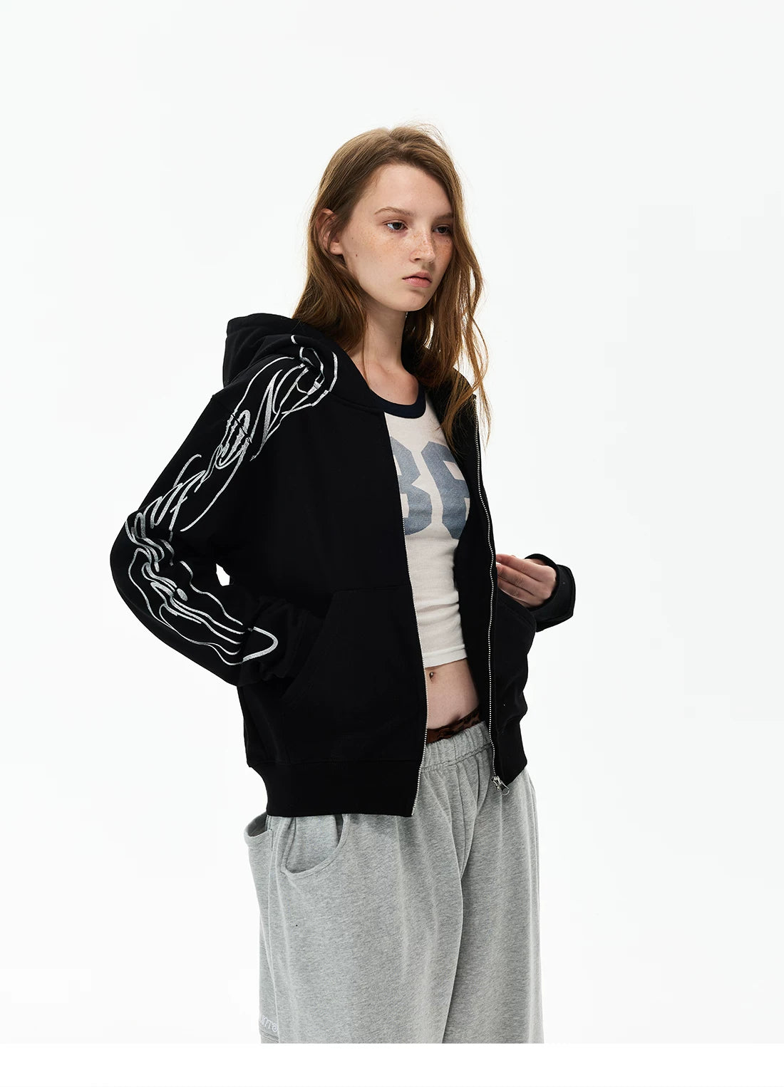 Flame Graphic Zip-Up Hoodie product photo
