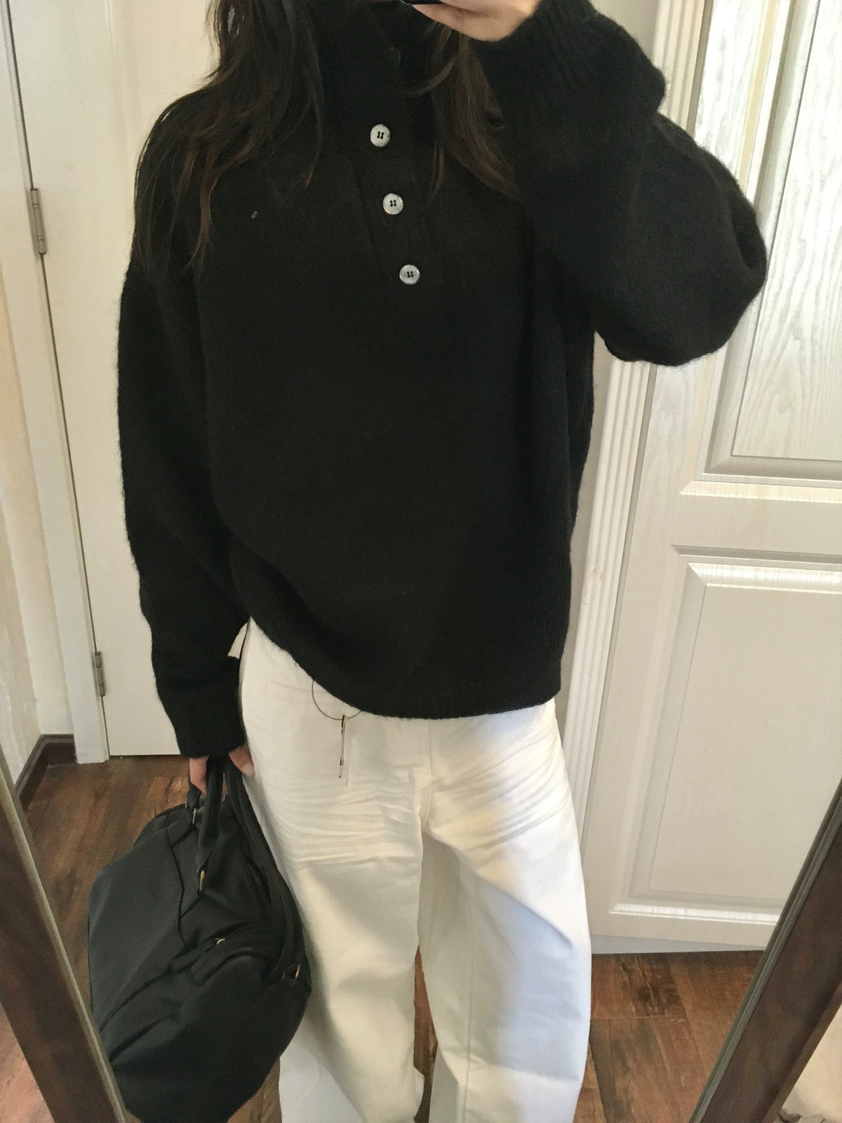 Wool-Blend Half-Button Mock Neck Sweater