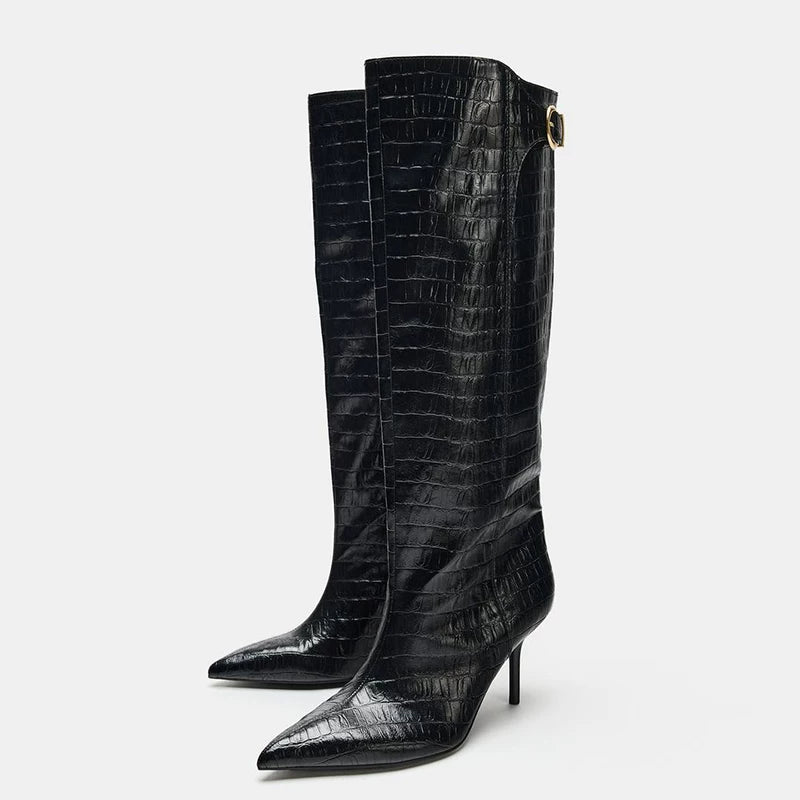 Women's Pointed Toe Buckle Knee-High Boots