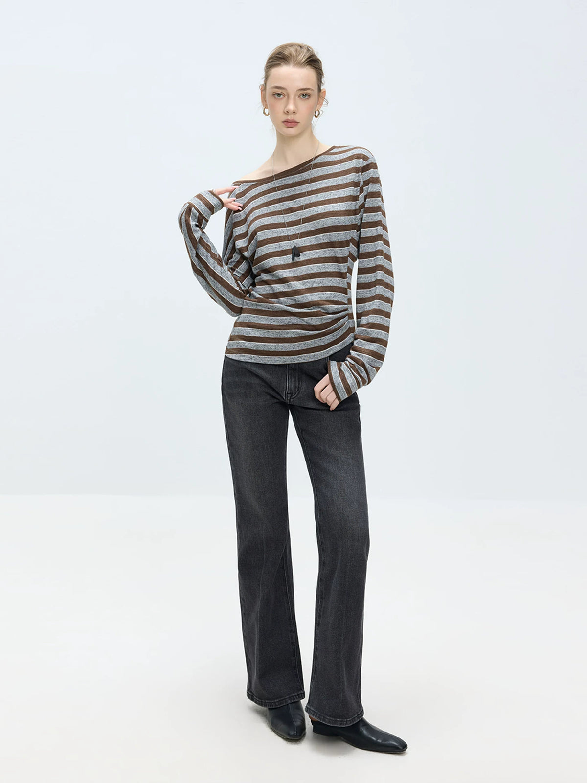 Asymmetric Striped Knit Top