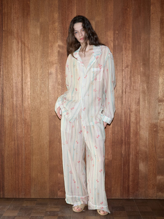 Sheer Floral Tencel Couples’ Pajama Set