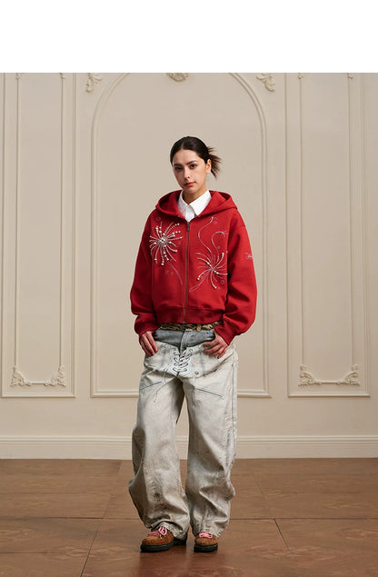 Pearl Embroidered Zip Hoodie