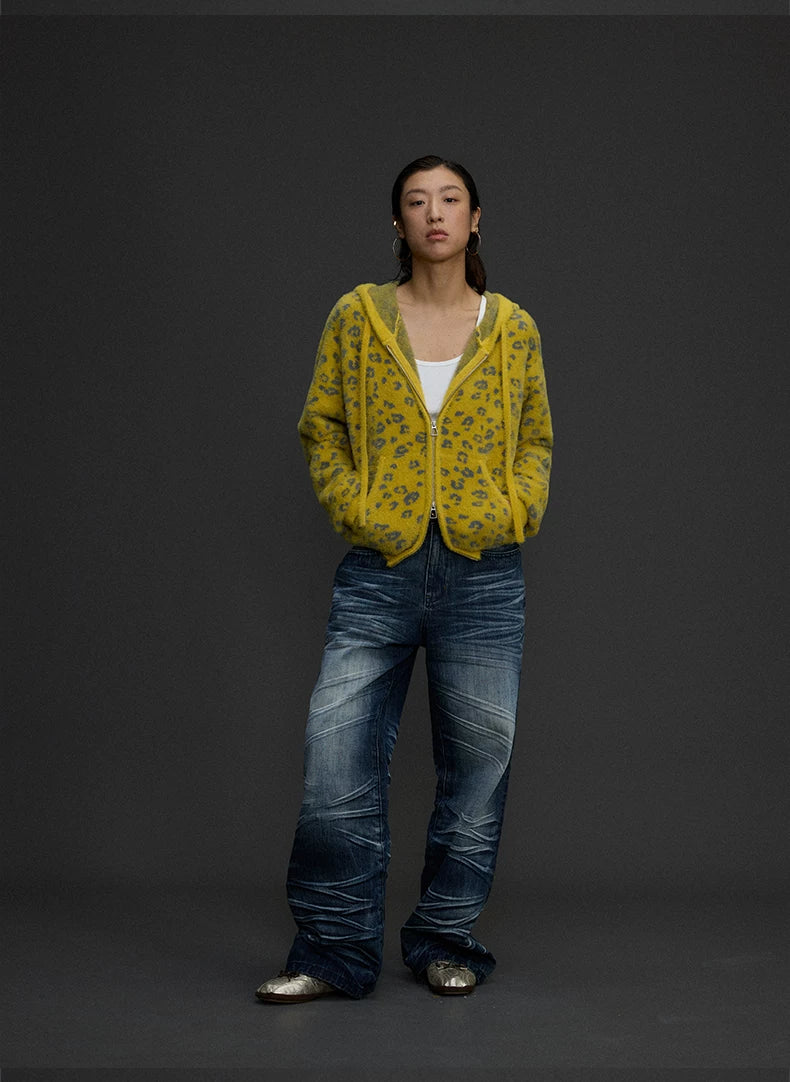 Yellow Leopard Knit Hoodie