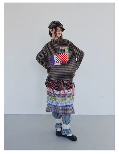 Colorblock Tiered Midi Skirt