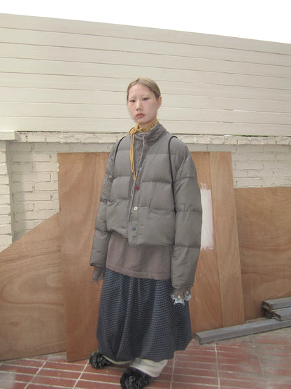Grey Cropped Stand-Collar Down Jacket