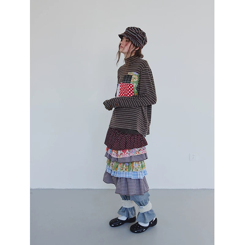 Colorblock Tiered Midi Skirt