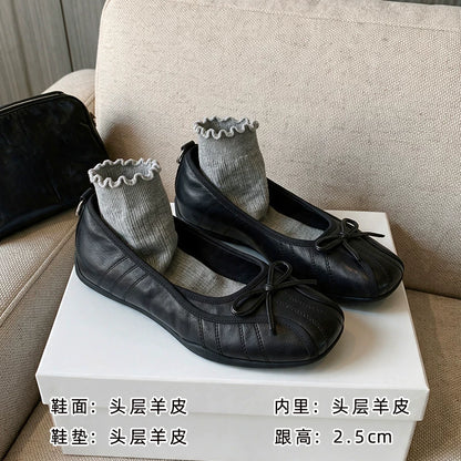 Leather Bow Ballet Flats