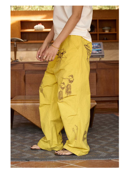 Hand-Drawn Print Wide-Leg Cargo Pants product photo