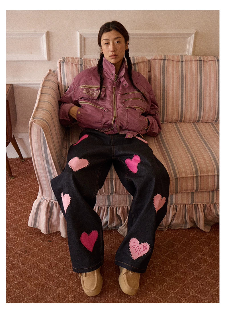 Washed Quilted Patch Embroidered Jacket