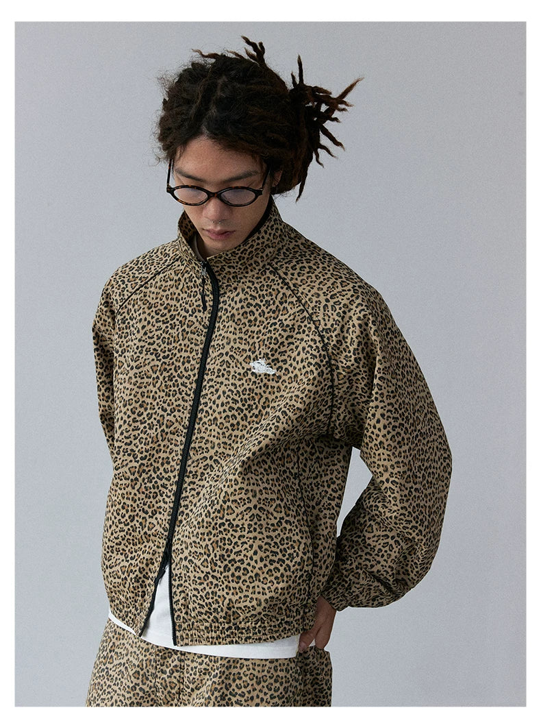 Leopard Print Stand Collar Jacket