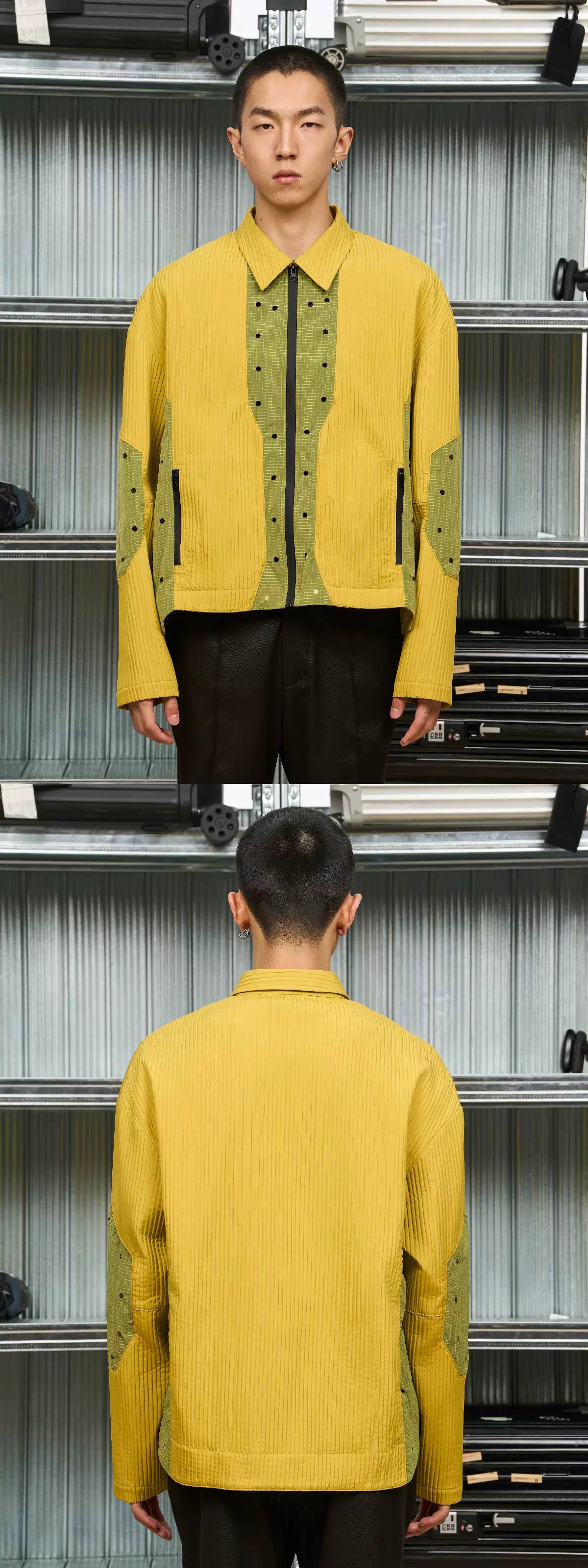 7440 37 1 Two-Tone Textured Collared Jacket