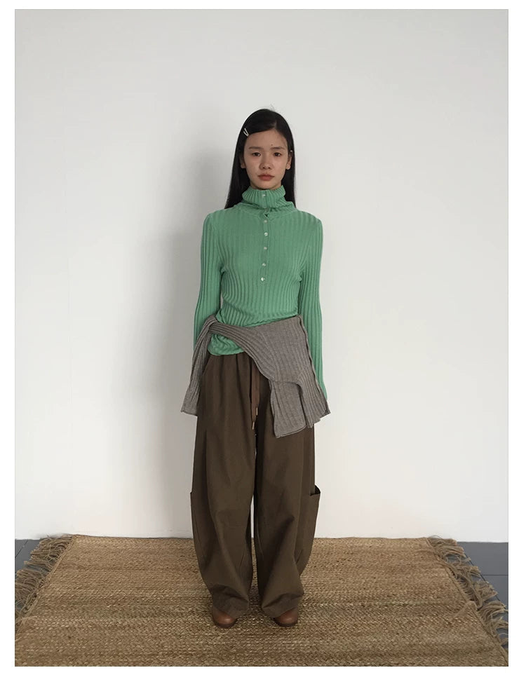 Ribbed Mock-Neck Knit Top