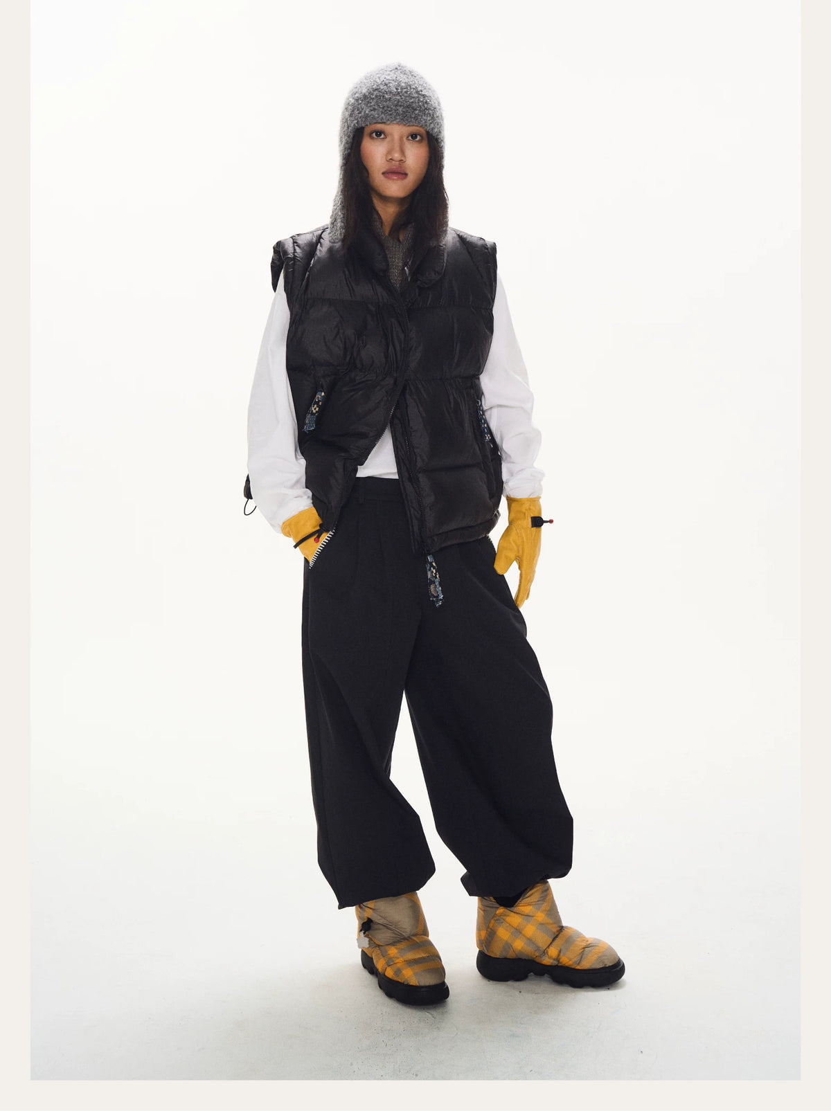 Quilted Stand Collar Puffer Vest black product view