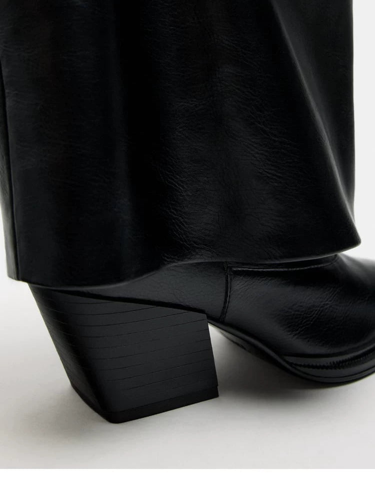 Women's Square Toe Wide-Shaft Block Heel Knee-High Boots