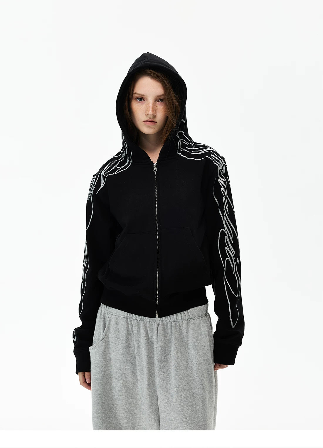 Flame Graphic Zip-Up Hoodie product photo