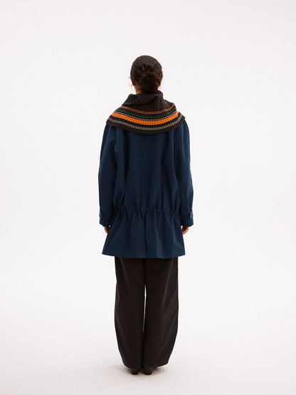 Striped Wool Blend Shoulder Cape