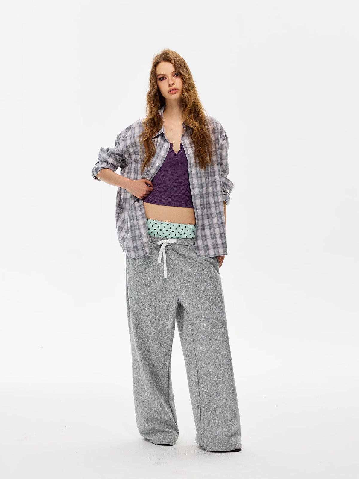 Polka Dot Waist Wide-Leg Sweatpants product photo