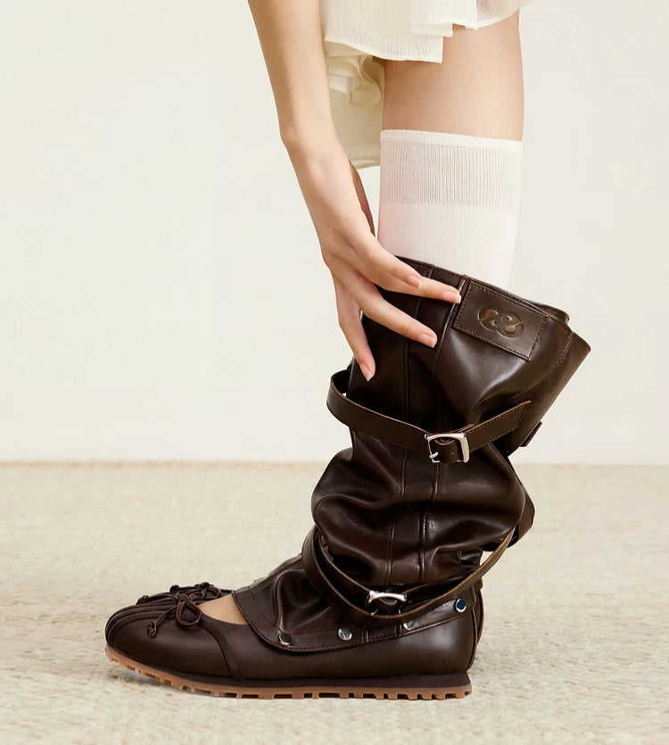 Women's Convertible Leather Ballet Tall Boots