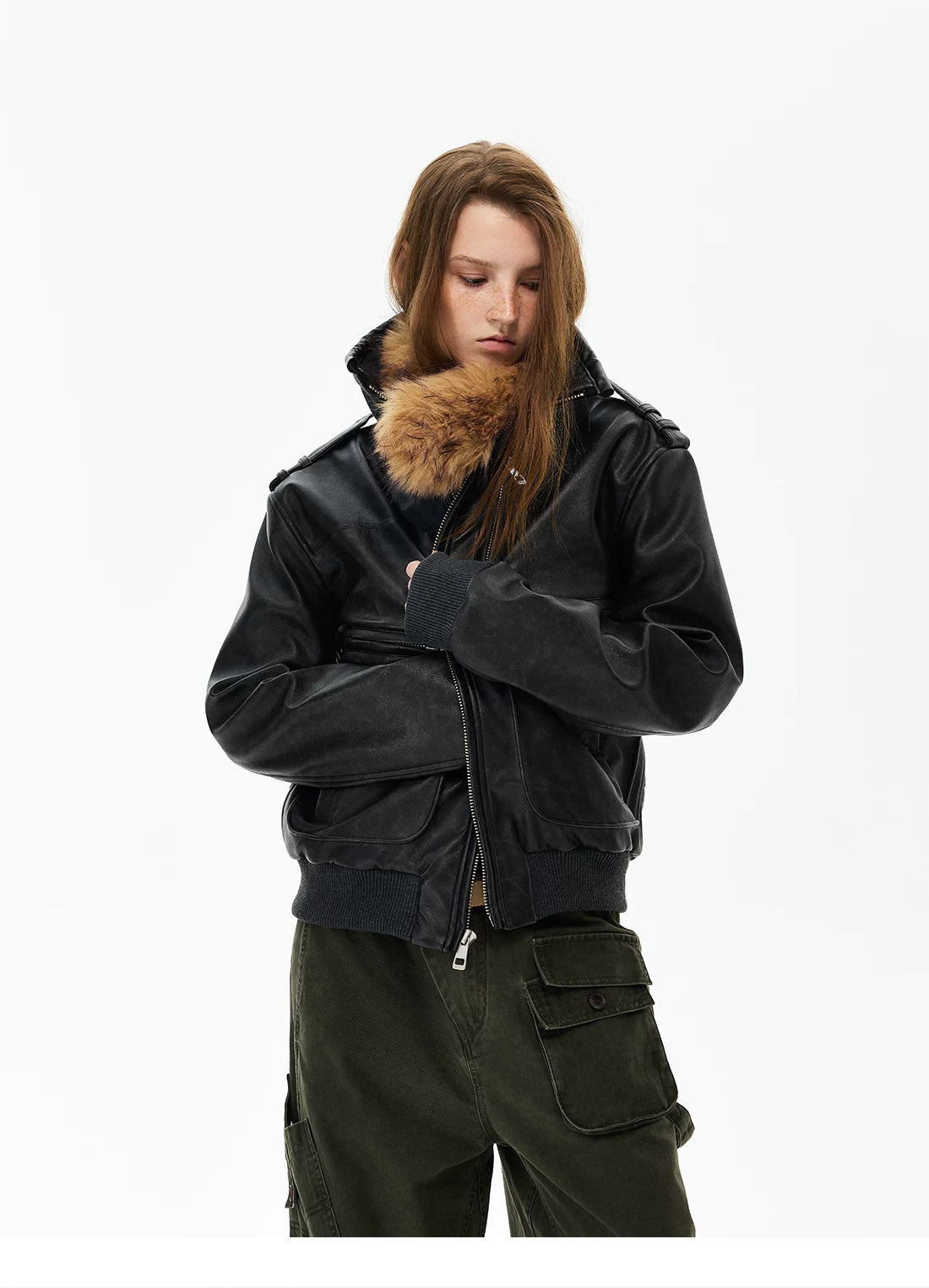 Distressed Black Leather-Look Jacket product photo