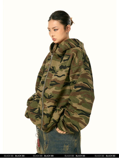 Camouflage Hooded Zip Jacket