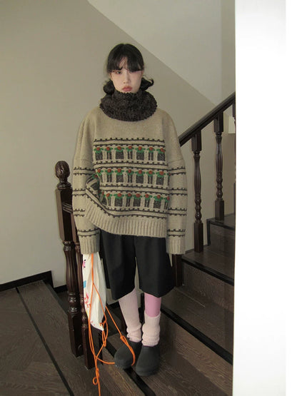 Fair Isle Striped Crew-Neck Sweater