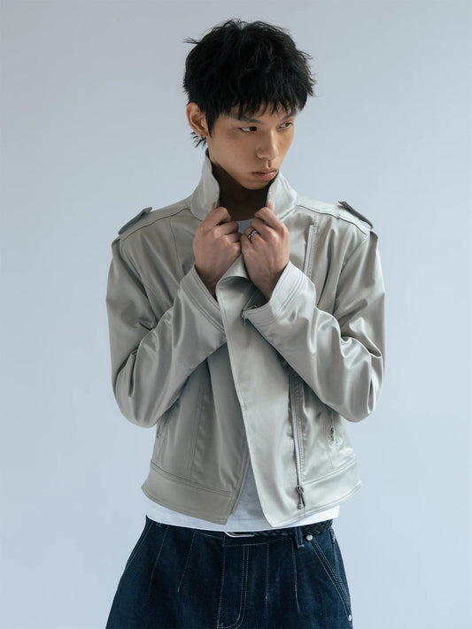Pearl Silver Moto Jacket in silver product photo
