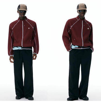 Burgundy jacket shown full length and from the back