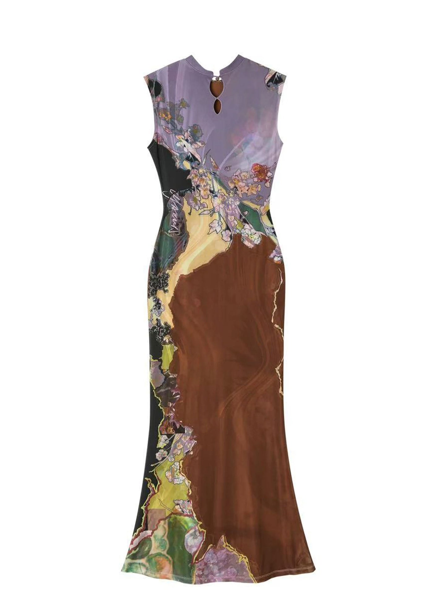 Contrast Print Reversible Qipao Dress