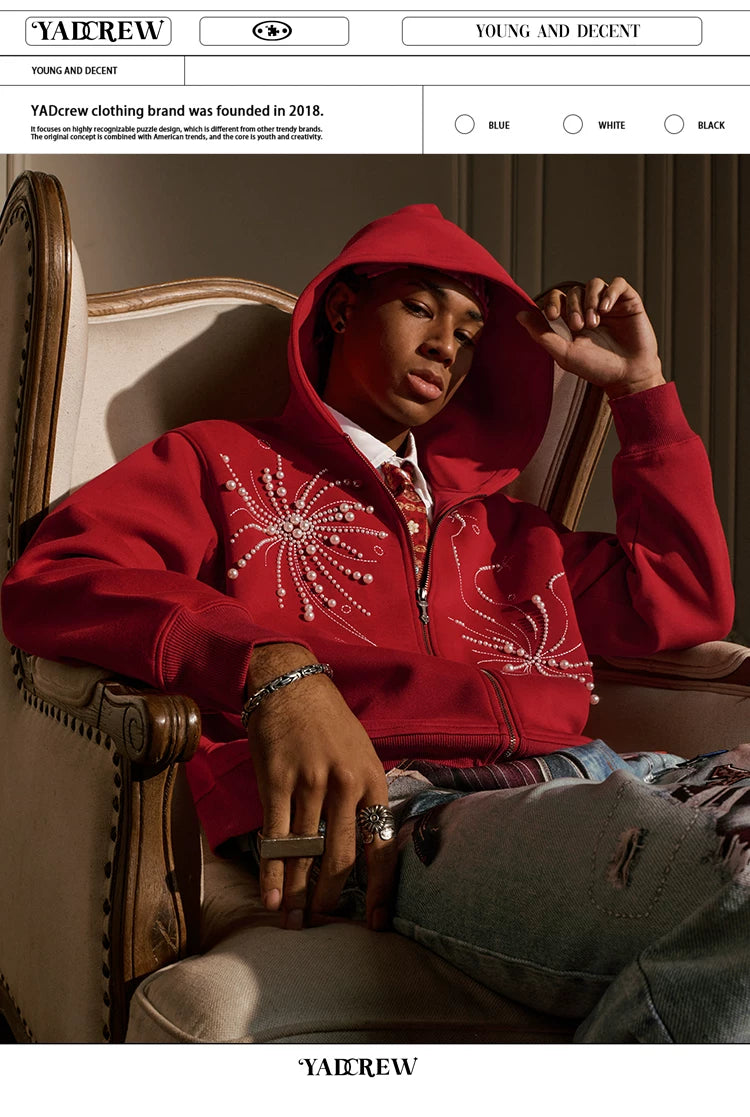 Pearl Embroidered Zip Hoodie