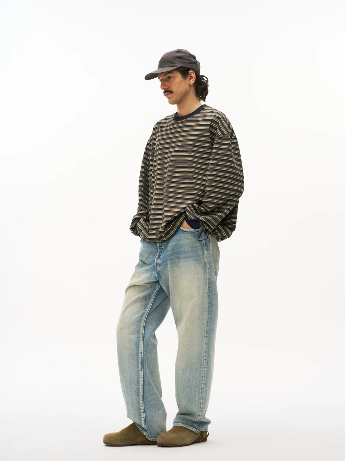 Striped Drawstring Long Sleeve Tee in striped product photo