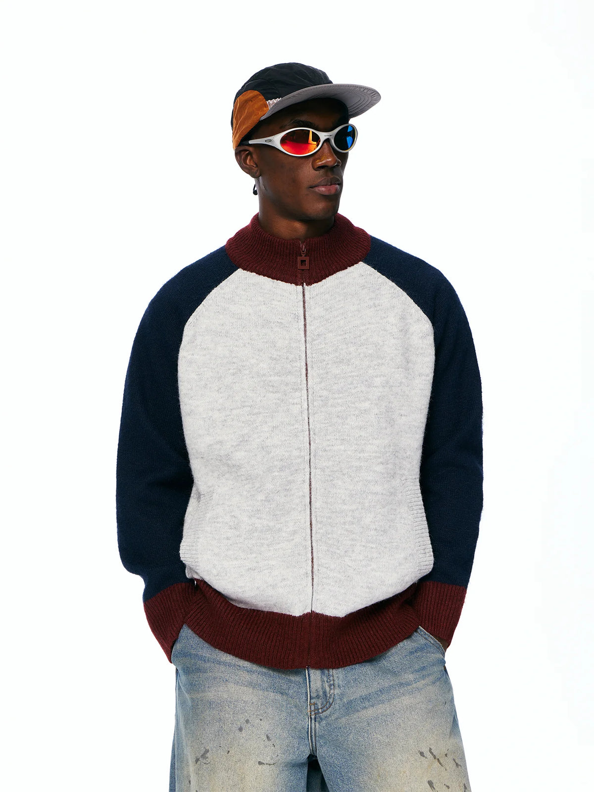 Men's Color-Block Zip Knit Cardigan product photo
