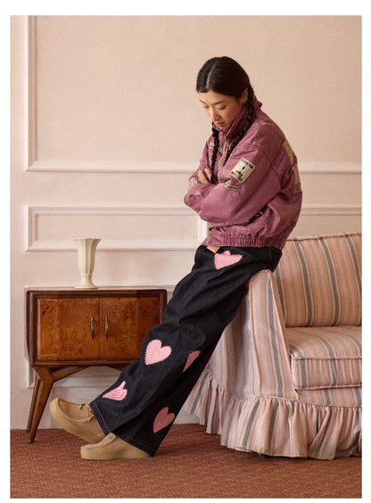 Washed Quilted Patch Embroidered Jacket