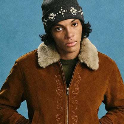 Pearl Embellished Knit Beanie
