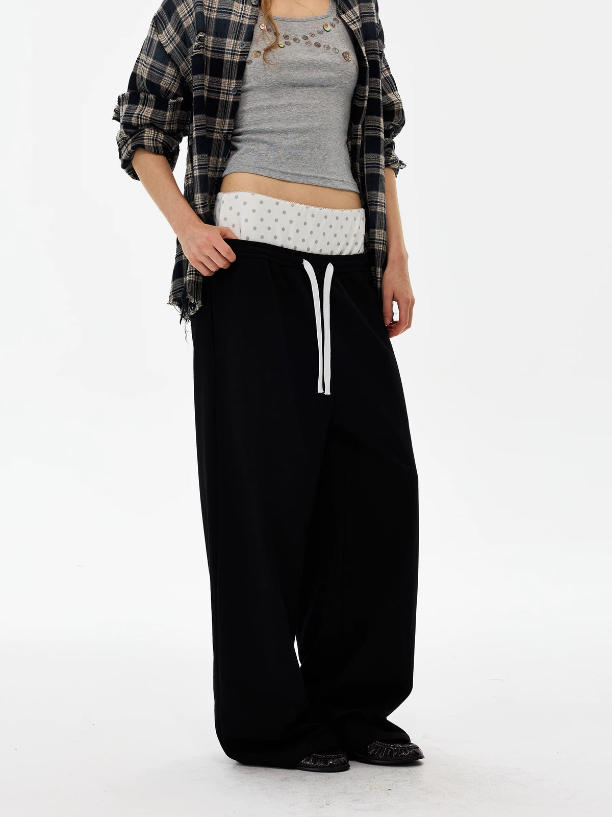Polka Dot Waist Wide-Leg Sweatpants product photo