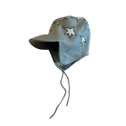 Star Print Earflap Beanie in Navy, Pink, Army Green and Dark Brown color
