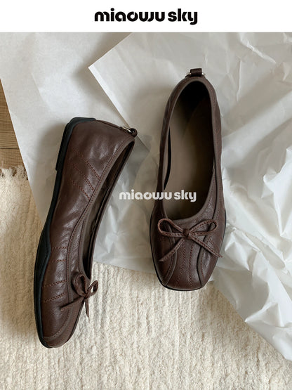 Leather Bow Ballet Flats