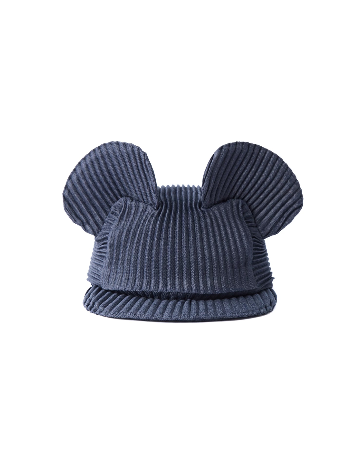 Denim Blue Pleated Ear Detail Flat Brim Baseball Cap