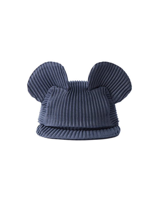 Denim Blue Pleated Ear Detail Flat Brim Baseball Cap
