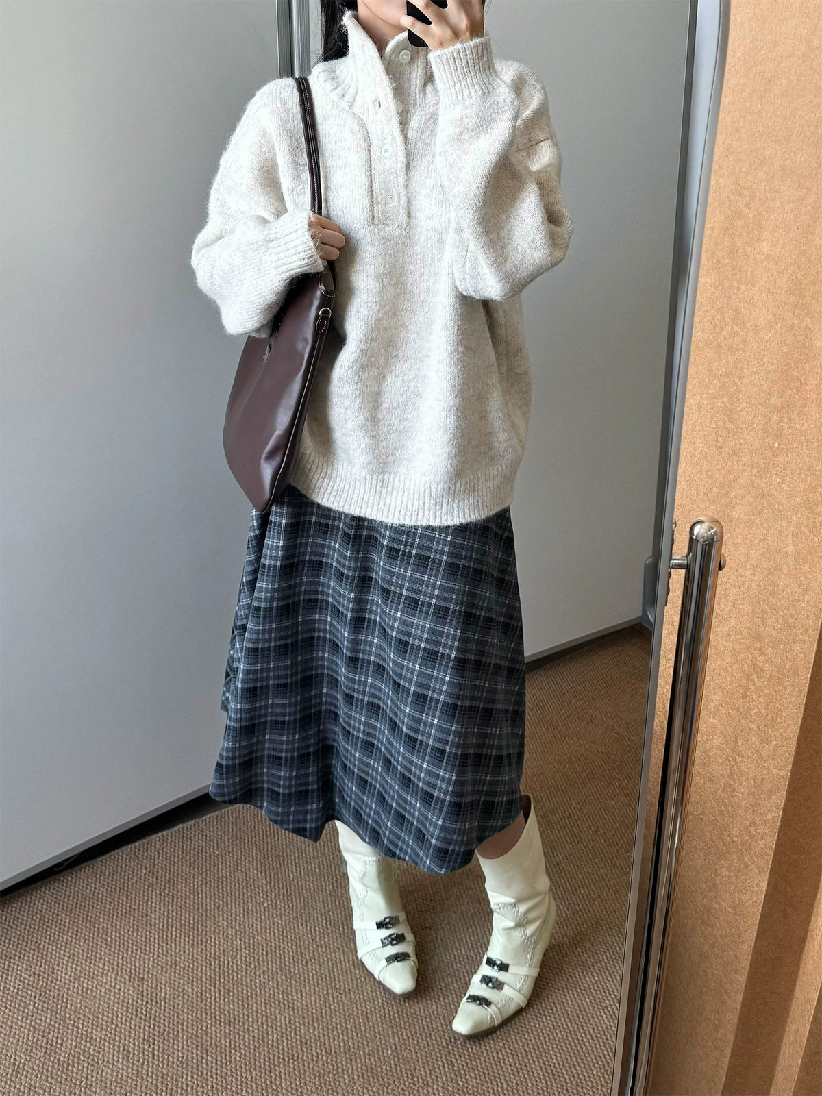 Wool-Blend Half-Button Mock Neck Sweater