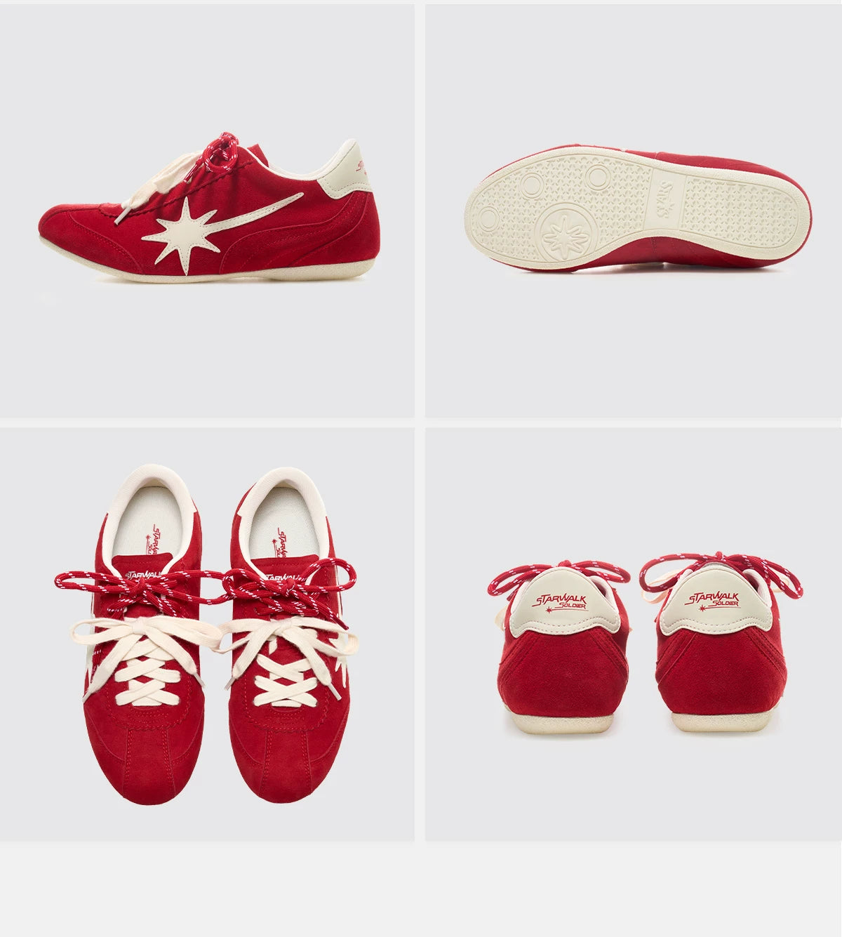 red thin-sole training shoes