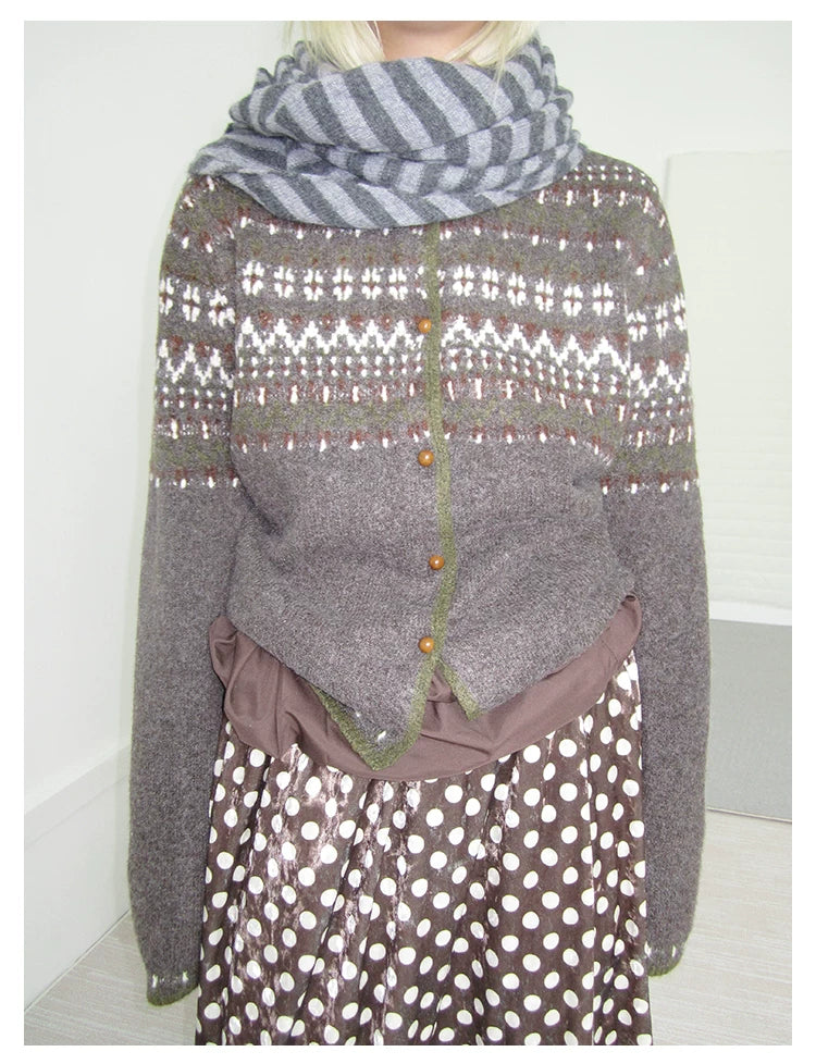 Coffee Diamond Knit Cardigan