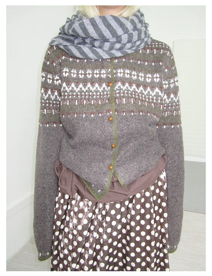 Coffee Diamond Knit Cardigan