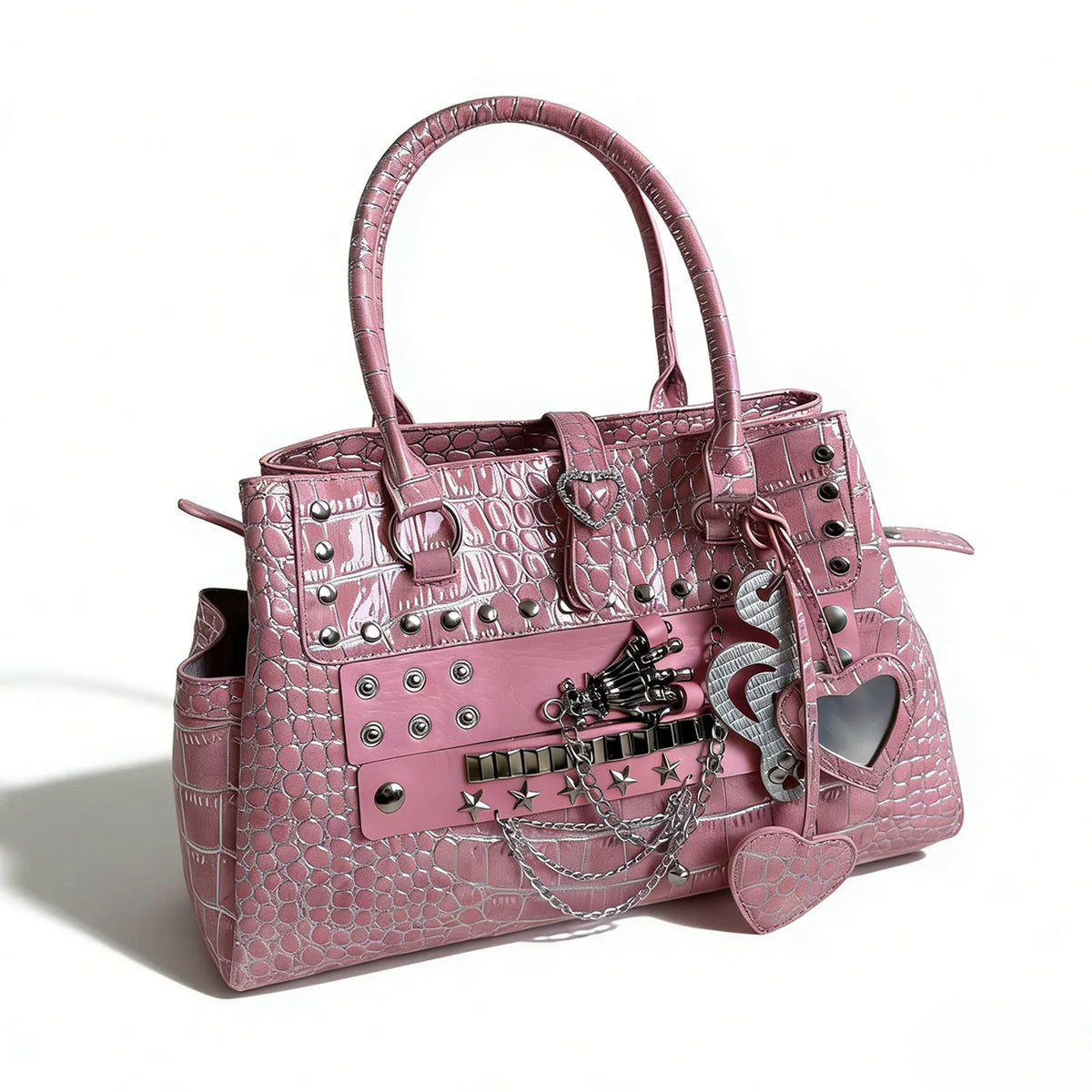 Pink Crocodile-Embossed Tote Bag product shot