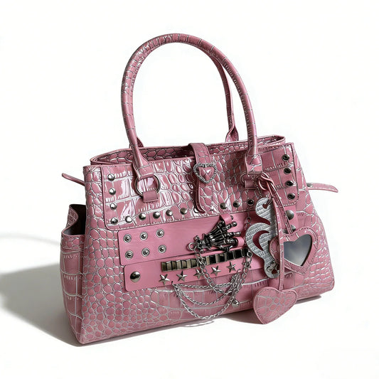Pink Crocodile-Embossed Tote Bag product shot