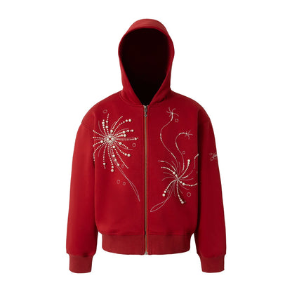 Pearl Embroidered Zip Hoodie