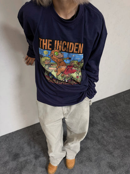 Vintage Graphic Long Sleeve T-Shirt, Model wearing blue purple version