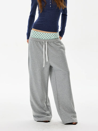 Polka Dot Waist Wide-Leg Sweatpants product photo