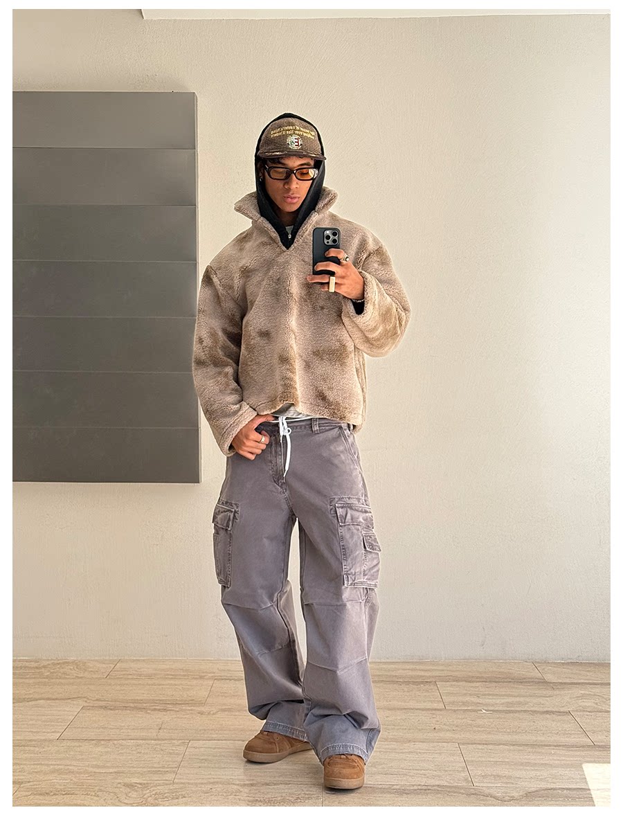 VLABMADE Heavy-Washed Baggy Work Pants - 360 view 1
