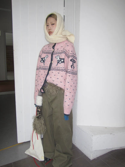 Dachshund Jacquard Knit Cardigan